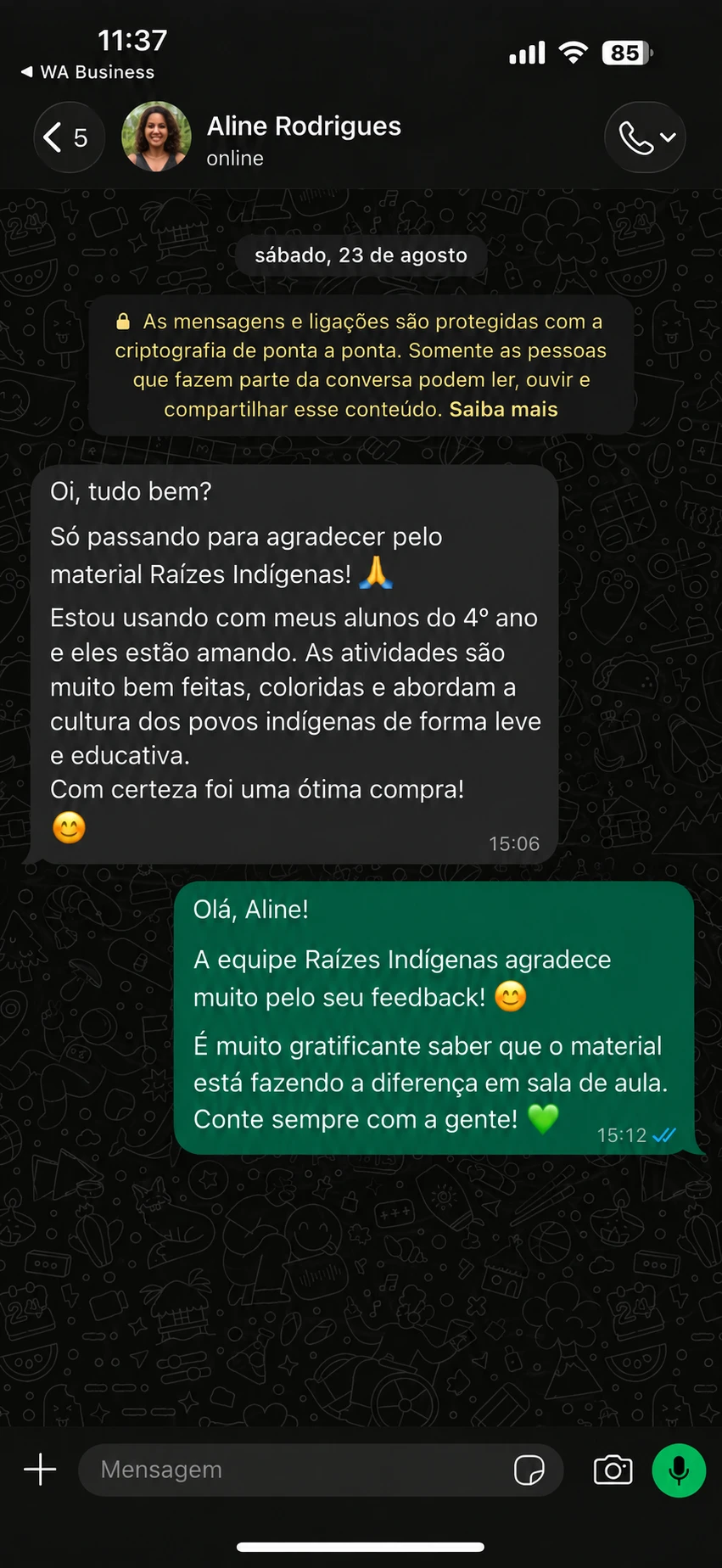 Depoimento de Aline Rodrigues, professora que usa o material com alunos do 4º ano