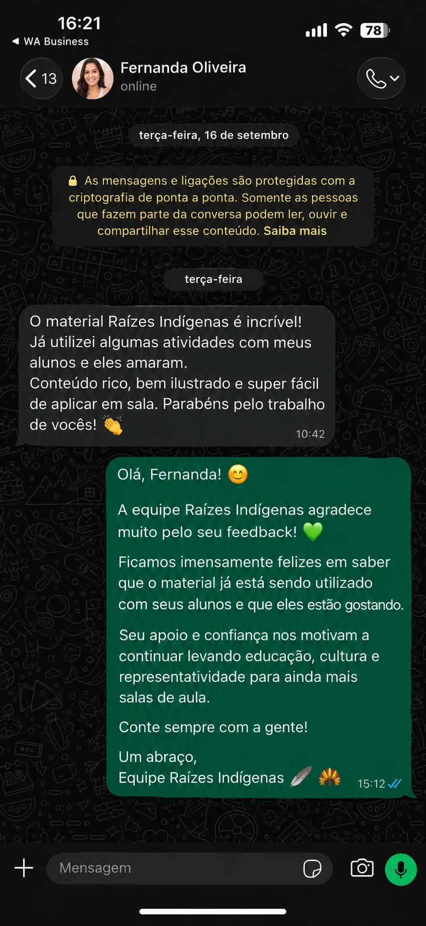 Depoimento de Fernanda Oliveira sobre o conteúdo ilustrado do material